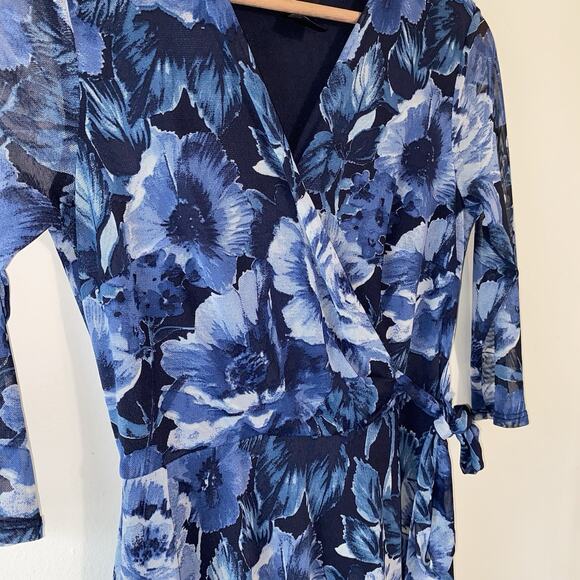 Enfocus Floral Y2K Faux Wrap Fairy Dress SZ 4P Semi Sheer Asymmetrical Hem - Picture 5 of 12